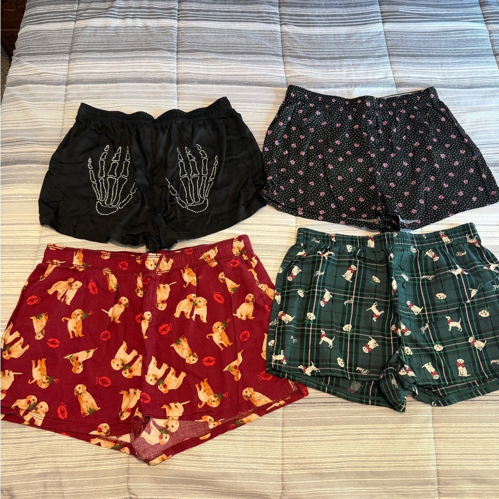 PINK Victoria's Secret Black Skeleton & Pink Dot Lounge Shorts Set